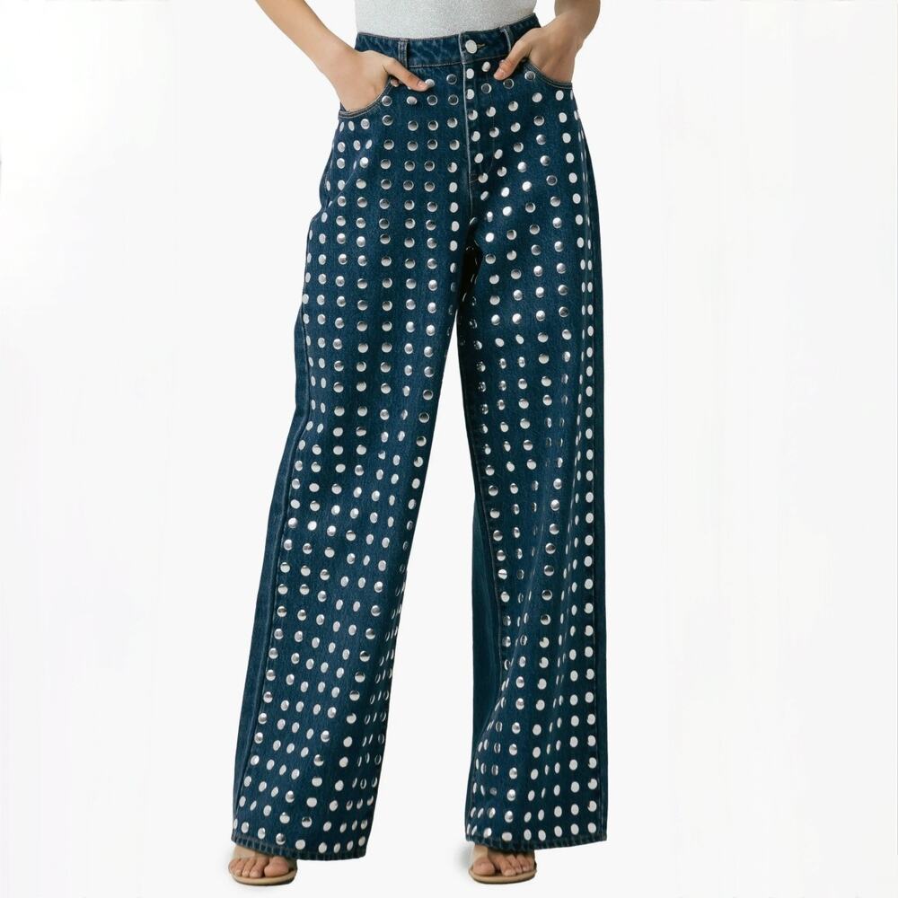 NWT BLANK NYC Franklin Studded Ribcage Wide Leg Jeans - Blue - Size 26